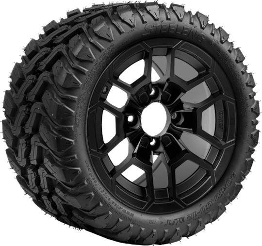 SGC 12 " Talon Matte Black Wheel - Aluminum Alloy / STEELENG 20 "x10 "-12 " Mud Terrain Tire Tires Combo - Set of 4