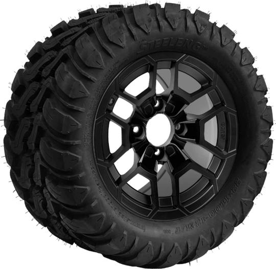 SGC 12 " Talon Matte Black Wheel - Aluminum Alloy / STEELENG 22 "x11 "-12 " Mud Terrain / All Terrain Tire DOT Approved Tires Combo - Set of 4