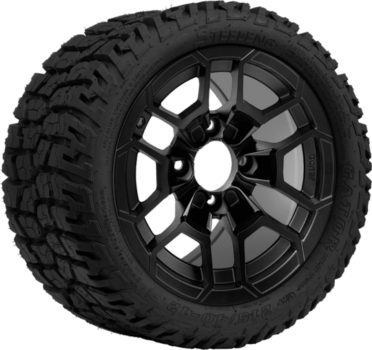 SGC 12 " Talon Matte Black Wheel - Aluminum Alloy / STEELENG 215/40-12 GATOR Hybrid Low Profile / All Terrain Tire DOT Approved Tires Combo - Set of 4