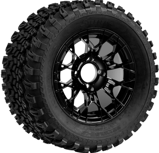 SGC 12 " Tarantula Glossy Black Wheel - Aluminum Alloy / STEELENG 23 "x10.5 "-12 " All Terrain Tire Tires Combo - Set of 4