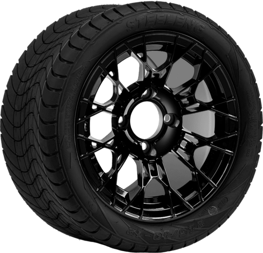 SGC 12 " Tarantula Glossy Black Wheel - Aluminum Alloy / STEELENG 215/40-12 Low Profile Tire DOT Approved Tires Combo - Set of 4