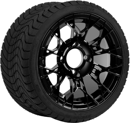 SGC 12 " Tarantula Glossy Black Wheel - Aluminum Alloy / STEELENG 215/35-12 Low Profile Tire Tires Combo - Set of 4