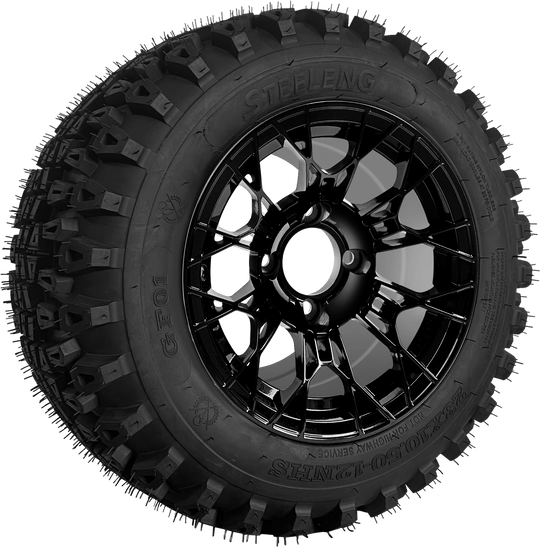 SGC 12 " Tarantula Glossy Black Wheel - Aluminum Alloy / STEELENG 23 "x10.5 "-12 " QH All Terrain Tire Tires Combo - Set of 4