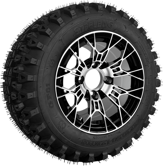 SGC 12 " Tarantula Machined/Black Wheel - Aluminum Alloy / STEELENG 23 "x10.5 "-12 " QH All Terrain Tire Tires Combo - Set of 4