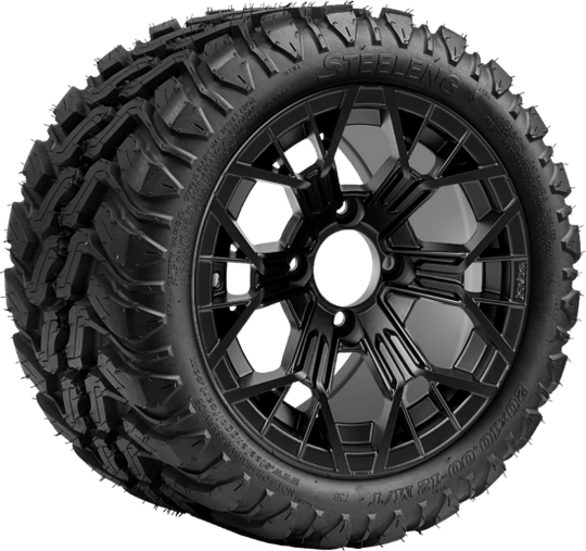 SGC 12 " Mantis Matte Black Wheel - Aluminum Alloy / STEELENG 20 "x10 "-12 " Mud Terrain Tire Tires Combo - Set of 4