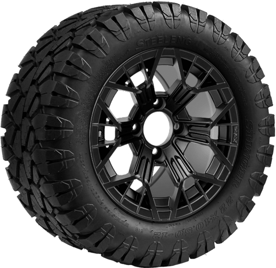 SGC 12 " Mantis Matte Black Wheel - Aluminum Alloy / STEELENG 22 "x10.5 "-12 " STINGER All Terrain Tire DOT approved Tires Combo - Set of 4