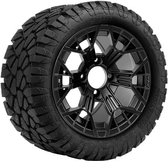 SGC 12 " Mantis Matte Black Wheel - Aluminum Alloy / STEELENG 20 "x10 "-12 " STINGER All Terrain Tire DOT approved Tires Combo - Set of 4