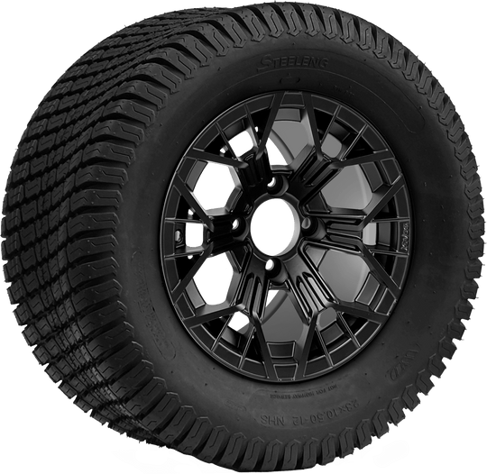 SGC 12 " Mantis Matte Black Wheel - Aluminum Alloy / STEELENG 23 "x10.5 "-12 " Turf Tire Tires Combo - Set of 4