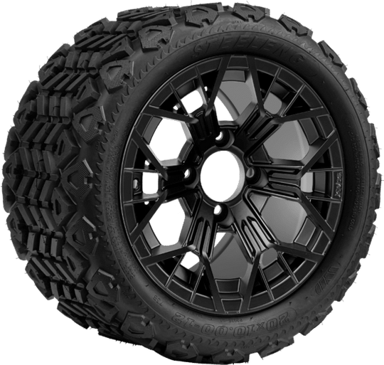 SGC 12 " Mantis Matte Black Wheel - Aluminum Alloy / STEELENG 20 "x10 "-12 " All Terrain Tire DOT approved Tires Combo - Set of 4