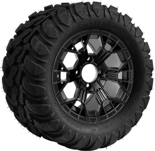 SGC 12 " Mantis Matte Black Wheel - Aluminum Alloy / STEELENG 22 "x11 "-12 " Mud Terrain / All Terrain Tire DOT Approved Tires Combo - Set of 4