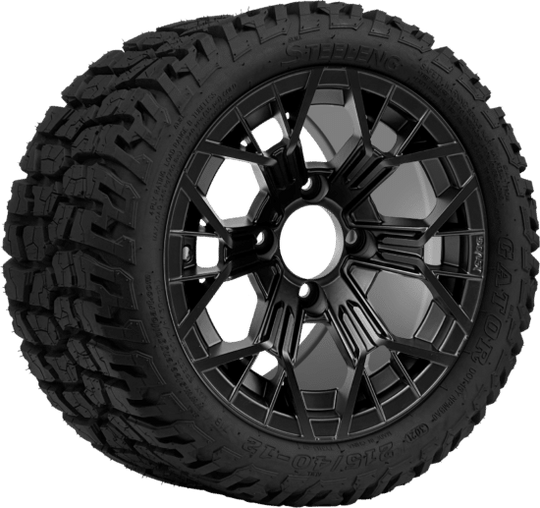 SGC 12 " Mantis Matte Black Wheel - Aluminum Alloy / STEELENG 215/40-12 GATOR Hybrid Low Profile / All Terrain Tire DOT Approved  Tires Combo - Set of 4