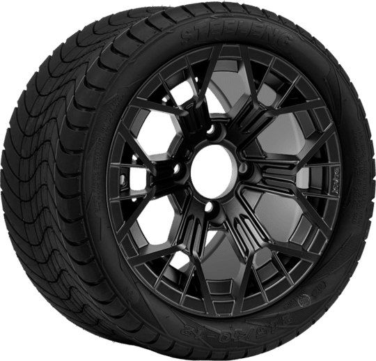 SGC 12 " Mantis Matte Black Wheel - Aluminum Alloy / STEELENG 215/40-12 Low Profile Tire DOT Approved Tires Combo - Set of 4