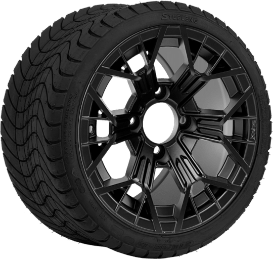 SGC 12 " Mantis Matte Black Wheel - Aluminum Alloy / STEELENG 215/35-12 Low Profile Tire Tires Combo - Set of 4