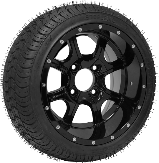 SGC 14" Night Stalker Glossy Black Wheel - Aluminum Alloy / STEELENG 205/30-14 QH Low Profile Tire DOT Approved Tires Combo - Set of 4