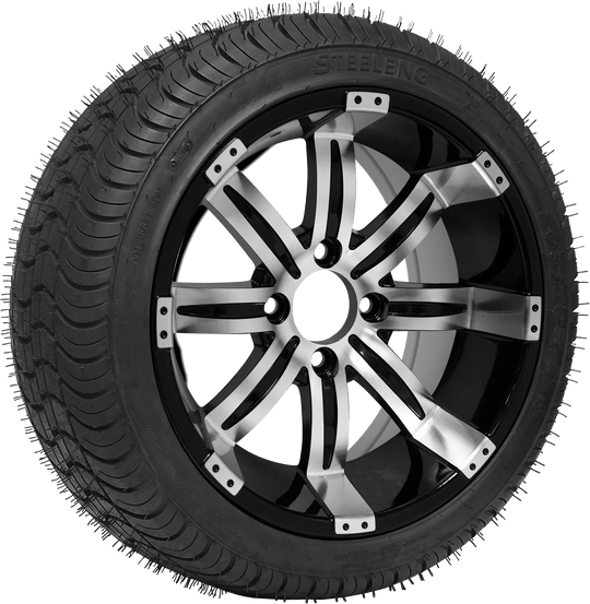 SGC 14" Tempest Machined/Black Wheel - Aluminum Alloy / STEELENG 205/30-14 QH Low Profile Tire DOT Approved Tires Combo - Set of 4