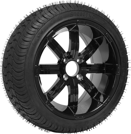 SGC 14" Tempest Glossy Black Wheel - Aluminum Alloy / STEELENG 205/30-14 QH Low Profile Tire DOT Approved Tires Combo - Set of 4