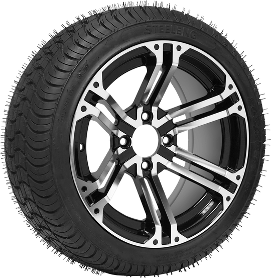 SGC 14" Terminator Machined/Black Wheel - Aluminum Alloy / STEELENG 205/30-14 QH Low Profile Tire DOT Approved Tires Combo - Set of 4