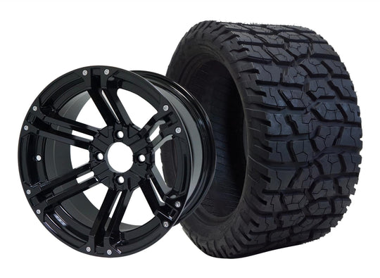 SGC 14" Terminator Glossy Black Wheel - Aluminum Alloy / STEELENG 22"x10.5"-14" GATOR All Terrain Tire DOT Approved Tires Combo - Set of 4