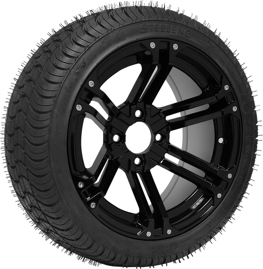 SGC 14" Terminator Glossy Black Wheel - Aluminum Alloy / STEELENG 205/30-14 QH Low Profile Tire DOT Approved Tires Combo - Set of 4
