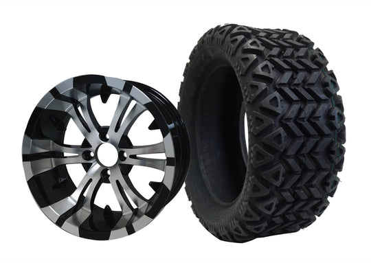 SGC 14" Vampire Machined/Black Wheel - Aluminum Alloy / STEELENG 23"x10"-14" All Terrain Tire DOT Approved Tires Combo - Set of 4