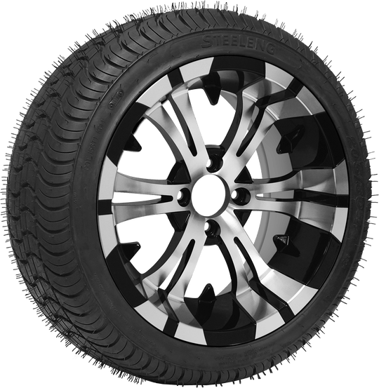 SGC 14" Vampire Machined/Black Wheel - Aluminum Alloy / STEELENG 205/30-14 QH Low Profile Tire DOT Approved Tires Combo - Set of 4