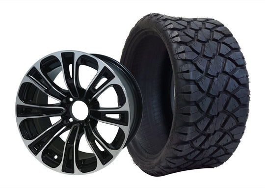 SGC 14" Vector Machined/Black Wheel - Aluminum Alloy / STEELENG 20"x8.5"-14" STINGER AT Tire DOT Approved Tires Combo - Set of 4