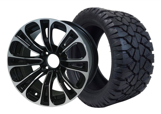 SGC 14" Vector Machined/Black Wheel - Aluminum Alloy / STEELENG 23"x10.5"-14" STINGER AT Tire DOT Approved Tires Combo - Set of 4