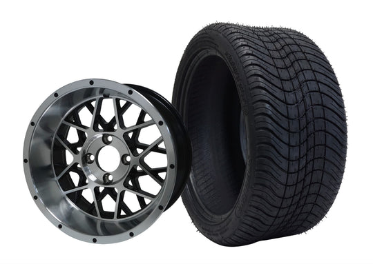 SGC 14" Venom Machined/Black Wheel - Aluminum Alloy / STEELENG 205/30-14 Low Profile Tire DOT Approved Tires Combo - Set of 4