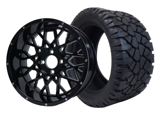 SGC 14" Venom Glossy Black Wheel - Aluminum Alloy / STEELENG 23"x10.5"-14" STINGER AT Tire DOT Approved Tires Combo - Set of 4