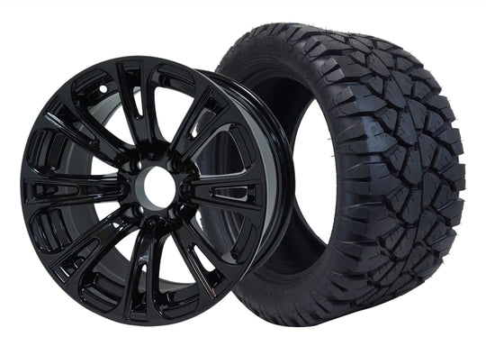 SGC 14" Voodoo Glossy Black Wheel - Aluminum Alloy / STEELENG 23"x10.5"-14" STINGER AT Tire DOT Approved Tires Combo - Set of 4