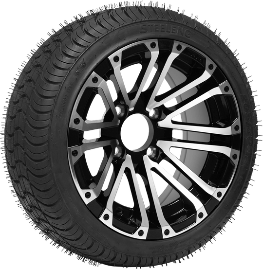 SGC 14" Lancer Machined/Black Wheel - Aluminum Alloy / STEELENG 205/30-14 QH Low Profile Tire DOT Approved Tires Combo - Set of 4