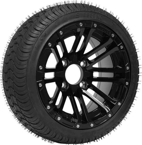 SGC 14" Lancer Glossy Black Wheel - Aluminum Alloy / STEELENG 205/30-14 QH Low Profile Tire DOT Approved Tires Combo - Set of 4