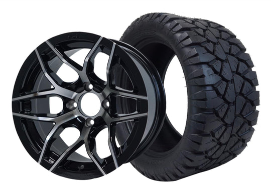 SGC 14" Rally Machined/Black Wheel - Aluminum Alloy / STEELENG 23"x10.5"-14" STINGER AT Tire DOT Approved Tires Combo - Set of 4