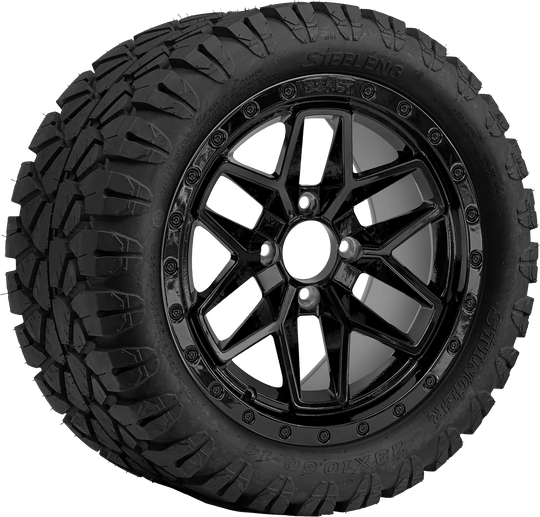 SGC 14" Black Widow Wheel / STEELENG 23"x10.5"-14" STINGER AT Tire DOT Approved Tires Combo - Set of 4