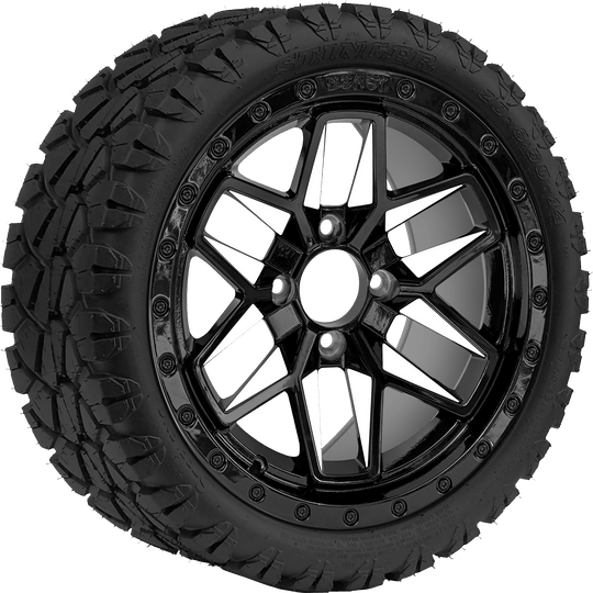 SGC 14 " White Widow Wheel - Aluminum Alloy / STEELENG 20 "x8.5 "-14 " STINGER AT Tire DOT Approved Tires Combo - Set of 4