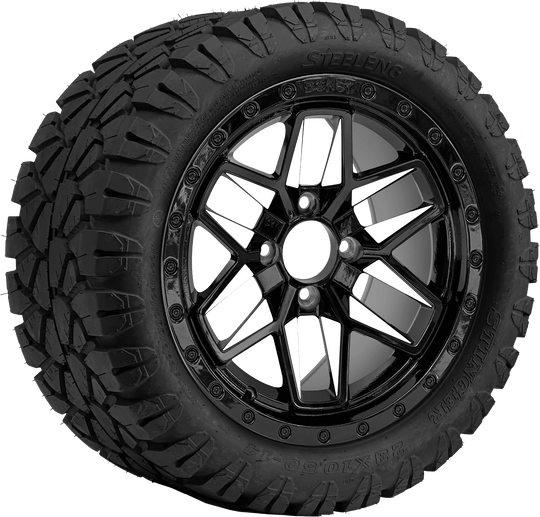 SGC 14 " White Widow Wheel - Aluminum Alloy / STEELENG 23 "x10.5 "-14 " STINGER AT Tire DOT Approved Tires Combo - Set of 4