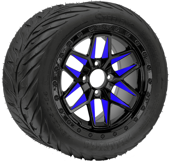 GC 14 " Blue Widow Wheel - Aluminum Alloy / STEELENG 23 "x10.5 "-14 " HELLFIRE Street Tire DOT Approved Tires Combo - Set of 4