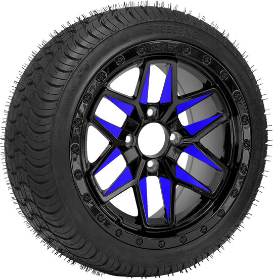 SGC 14 " Blue Widow Wheel - Aluminum Alloy / STEELENG 205/30-14 QH Low Profile Tire DOT Approved Tires Combo - Set of 4