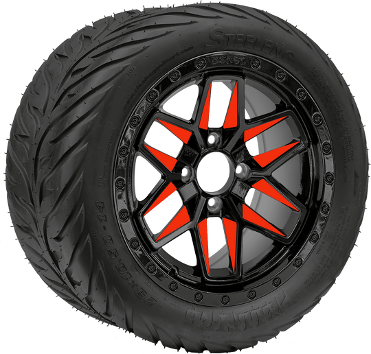 SGC 14 " Orange Widow Wheel - Aluminum Alloy / STEELENG 205/30-14 QH Low Profile Tire DOT Approved Tires Combo - Set of 4