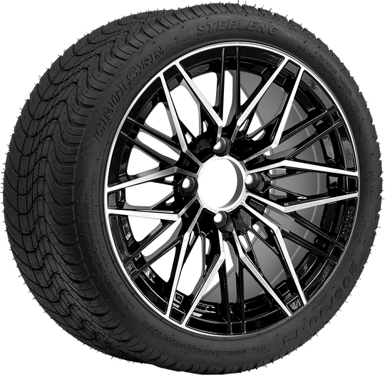 SGC 14 " Hornet Machined Black Wheel / STEELENG 205/30-14 Low Profile Tire DOT Approved Tires Combo - Set of 4