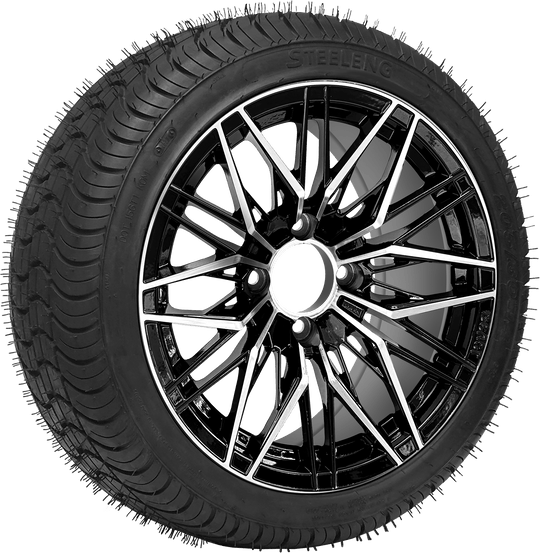 SGC 14" Hornet Machined Black Wheel / STEELENG 205/30-14 QH Low Profile Tire DOT Approved Tires Combo - Set of 4