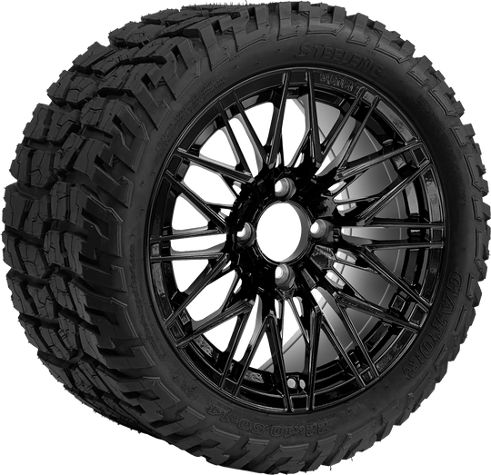 SGC 14 " Hornet Glossy Black Wheel - Aluminum Alloy / STEELENG 22 "x10.5 "-14 " GATOR All Terrain DOT Approved Tires Combo - Set of 4