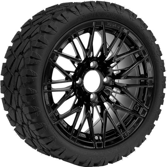 SGC 14 " Hornet Glossy Black Wheel - Aluminum Alloy / STEELENG 20 "x8.5 "-14 " STINGER AT Tire DOT Approved  Tires Combo - Set of 4