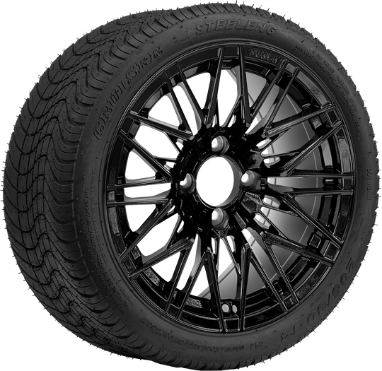SGC 14 " Hornet Glossy Black Wheel - Aluminum Alloy / STEELENG 205/30-14 Low Profile Tire DOT Approved Tires Combo - Set of 4