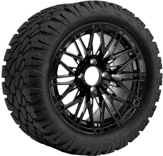SGC 14 " Hornet Glossy Black Wheel - Aluminum Alloy / STEELENG 23 "x10.5 "-14 " STINGER AT Tire DOT Approved Tires Combo - Set of 4