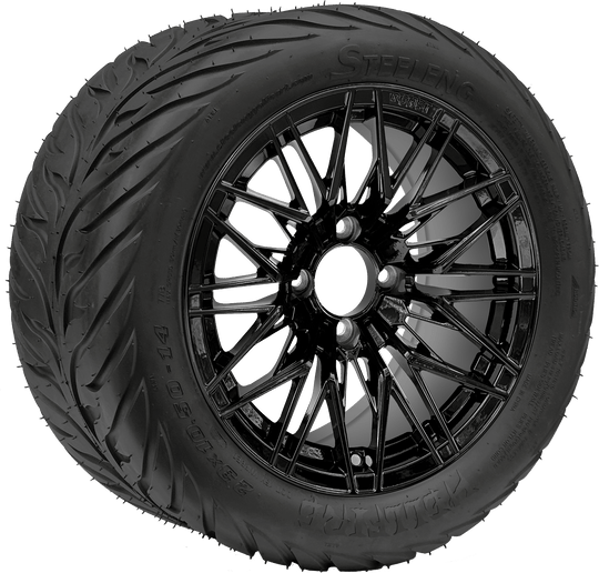 SGC 14 " Hornet Glossy Black Wheel - Aluminum Alloy / STEELENG 23 "x10.5 "-14 " HELLFIRE Street Tire DOT Approved Tires Combo - Set of 4