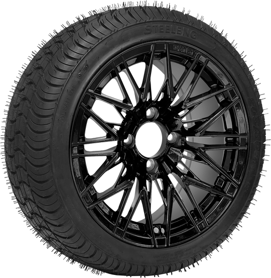 SGC 14 " Hornet Glossy Black Wheel - Aluminum Alloy / STEELENG 205/30-14 QH Low Profile Tire DOT Approved Tires Combo - Set of 4