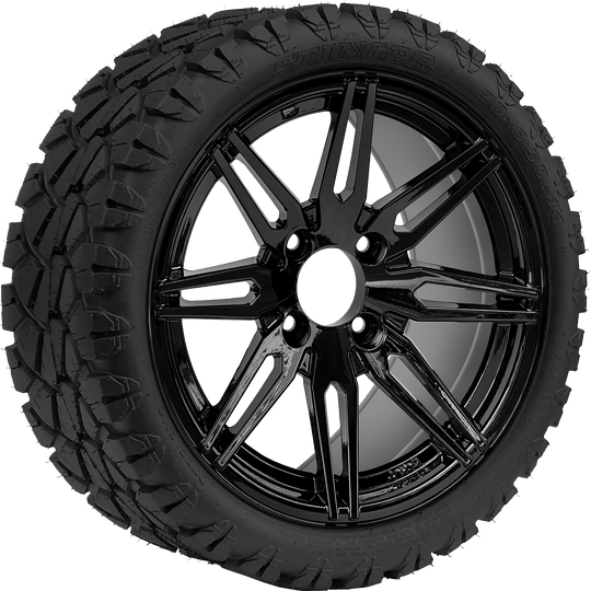 SGC 14 " Lynx Glossy Black Wheel - Aluminum Alloy / STEELENG 23 "x10 "-14 " All Terrain Tire DOT Approved Tires Combo - Set of 4