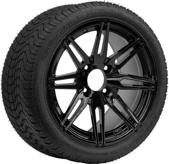 SGC 14 " Lynx Glossy Black Wheel - Aluminum Alloy / STEELENG 205/30-14 Low Profile Tire DOT Approved Tires Combo - Set of 4