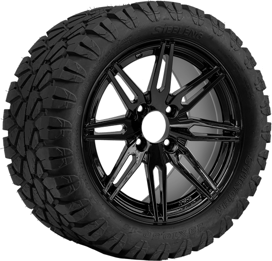 SGC 14 " Lynx Glossy Black Wheel - Aluminum Alloy / STEELENG 23 "x10.5 "-14 " STINGER AT Tire DOT Approved Tires Combo - Set of 4